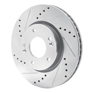 Hyundai Sonata Brake Rotor (1) - Front Left - R1 Concepts - Drilled & Slotted - Silver - `03-`13